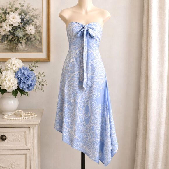 Laundry By Shelli Segal Dresses & Skirts - Laundry by Shelli Segal Silk Strapless Bow Asymmetrical Dress Size 4 Blue